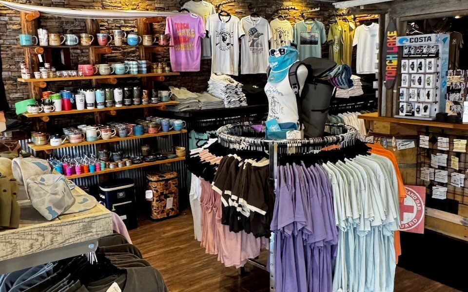 Inside Torch Lake Surf Co. in Alden, Michigan